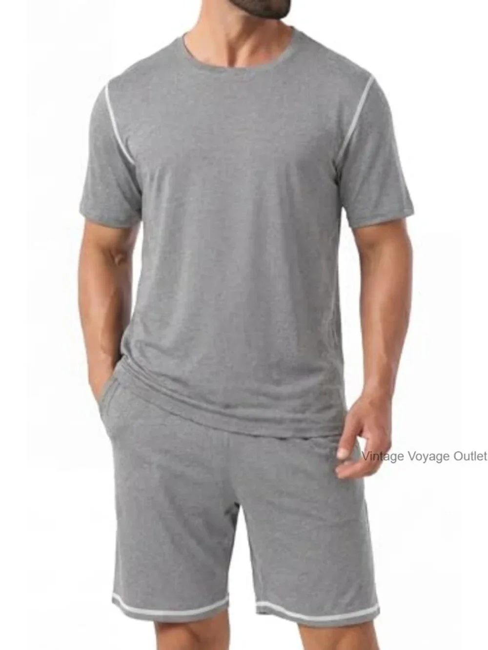 Men’s Pajama Set 2 Piece Summer Lounge Wear with Pockets Rayon Blend